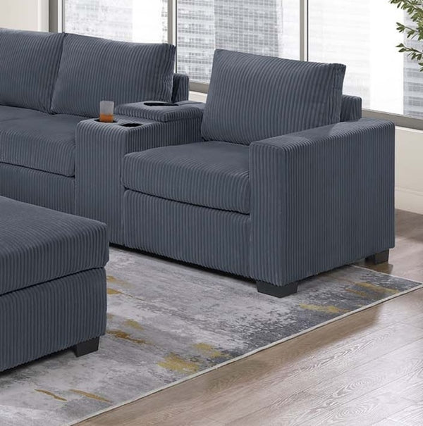 English Elm Modern Fur-Like Corduroy Sectional Sofa Set with USB Console, Ottoman & Plush Pillows for 5 Guests Dark Gray 12 L x 23 W x 33 H B011S01750
