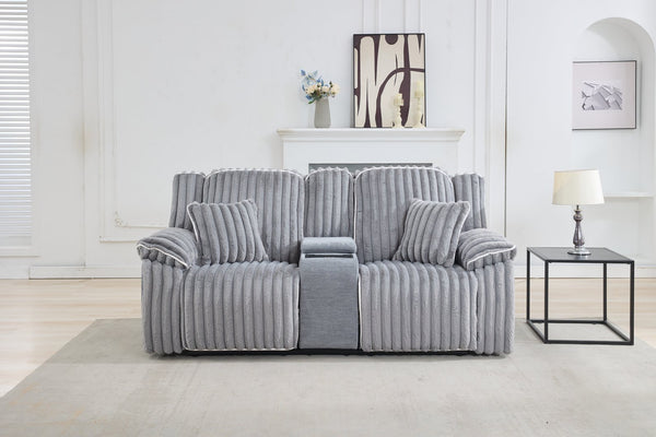 English Elm M079 Power Reclining Sofa Set – Grey Fabric Loveseat, Single Recliner & Usb Charging Convenience W1805S00104