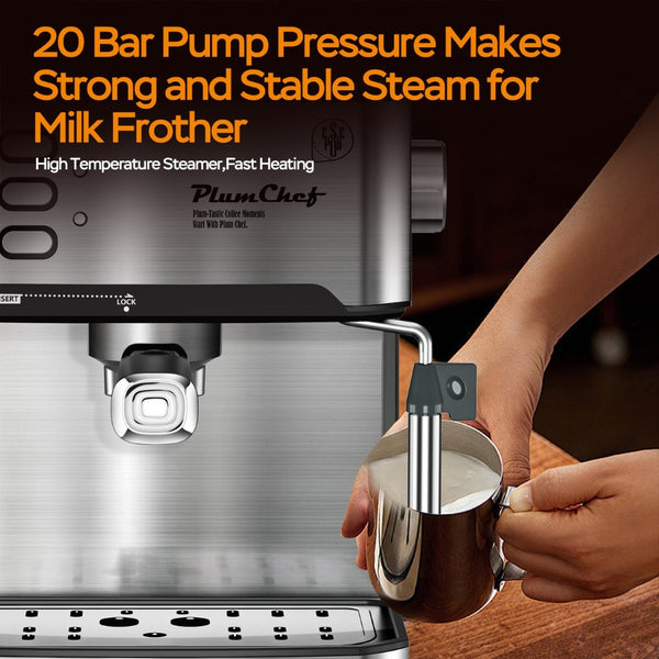 English Elm 20 Bar Stainless Steel Espresso Machine with Steam Wand for Home Barista Brewing W1002P292437