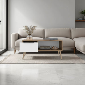 English Elm Basset Scandinavian Two-tone Oak Living Room Coffee Table with Drawer and Open Shelf B097P474258