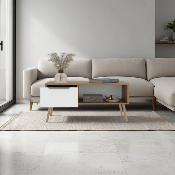 English Elm Basset Scandinavian Two-tone Oak Living Room Coffee Table with Drawer and Open Shelf B097P474258