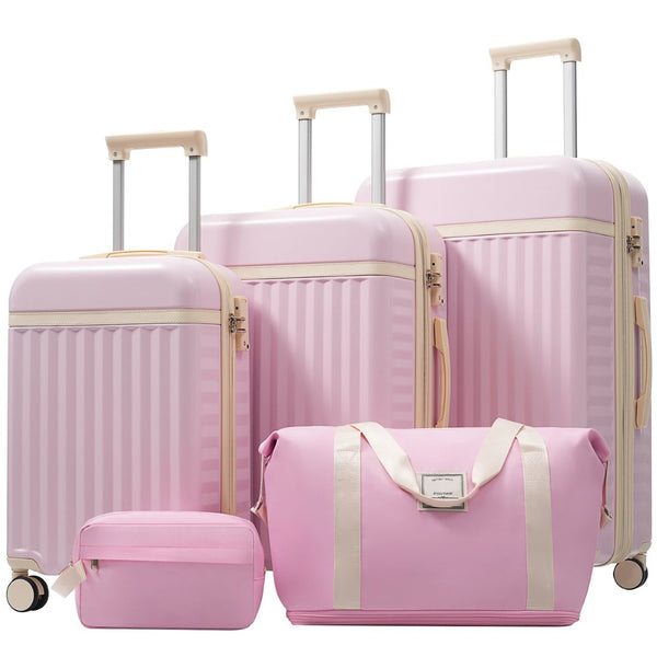 English Elm Luggage Set 5 Piece Abs Hardside Expandable Spinner Wheels Tsa Lock Travel Bags Pink N732P326115U