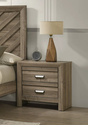English Elm 1pc Contemporary Two-Drawer Nightstand 23.6"x15.9"x23.6" Warm Wood Finish Metal Pulls Stylish Bedroom Storage B2741P383315