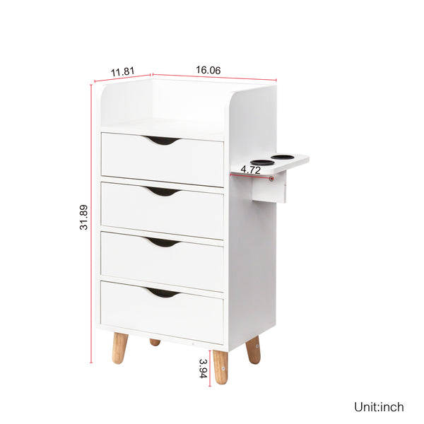 English Elm 4 Layer Salon Storage Cabinet with 2 Dryer Holders, 4 Drawers & Raised Legs — Stylish Hair Stylist Organizer for Salon & Home W331P248070