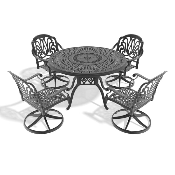 English Elm 5-Piece All-Weather Dining Set With Swivel Chairs, Round Table & Cushions For Outdoor Comfort W1710S00447