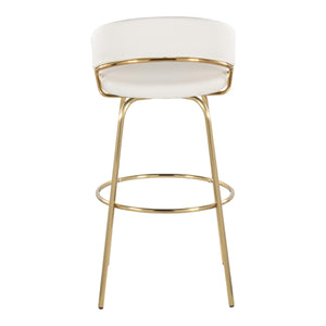 English Elm Jie Contemporary 30" Swivel Barstools In Gold Metal & White Faux Leather - Chic Set Of 2 For Dining B202S00607