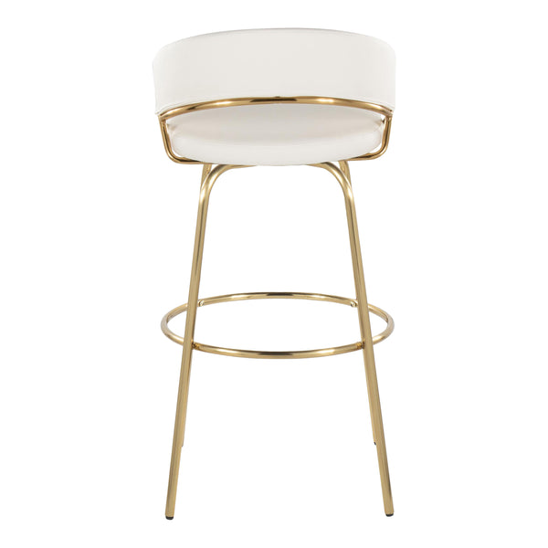 English Elm Jie Contemporary 30" Swivel Barstools In Gold Metal & White Faux Leather - Chic Set Of 2 For Dining B202S00607