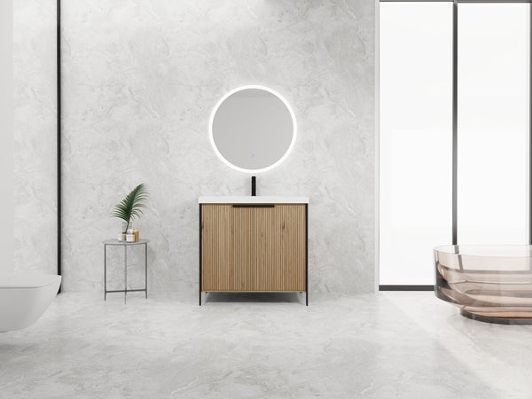 English Elm 36" Freestanding Bathroom Vanity with Resin Sink, Soft-Close Doors, Adjustable Shelf & Metal Handles Light Coffee W999S00296