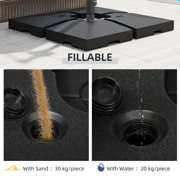 English Elm Outsunny 4-Piece Heavy-Duty Patio Umbrella Base Set, 176 Lbs Water Or 264 Lbs Sand Capacity, Black W2225P174178-GIGA