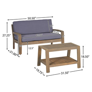 English Elm Christopher Knight Home® - gray Acacia Wood Outdoor Loveseat with Cushion & Coffee Table Set — Transitional Durable 350 lb Capacity, Weather-Resistant Design 57976.00SETFGRY_57976.00SETCUSH-GRYSKIN