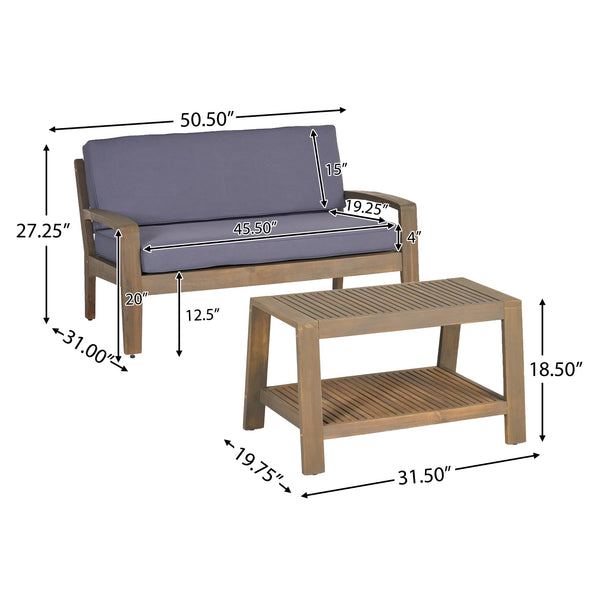 English Elm Christopher Knight Home® - gray Acacia Wood Outdoor Loveseat with Cushion & Coffee Table Set — Transitional Durable 350 lb Capacity, Weather-Resistant Design 57976.00SETFGRY_57976.00SETCUSH-GRYSKIN