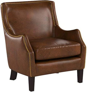 English Elm Genuine Top-grain Leather Accent Chair Studded Trim Solid Wood Frame Living Room N767P419112W
