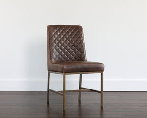 Sunpan LEIGHLAND DINING CHAIR - Timeless Tufted Elegance with Antique Brass Frame for Sophisticated Spaces Brown 104911