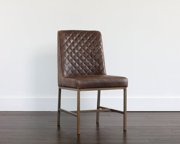 Sunpan LEIGHLAND DINING CHAIR - Timeless Tufted Elegance with Antique Brass Frame for Sophisticated Spaces Brown 104911