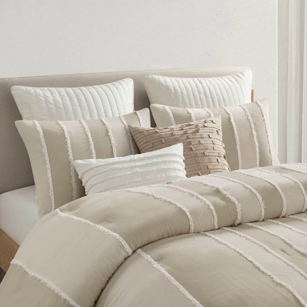 English Elm 3 Striped Cotton Comforter Set Full/Queen with Clip Jacquard Trim, Hypoallergenic OEKO-TEX Certified Bedding taupe 22.83 L x 22.05 W x 9.84 H B035P268143