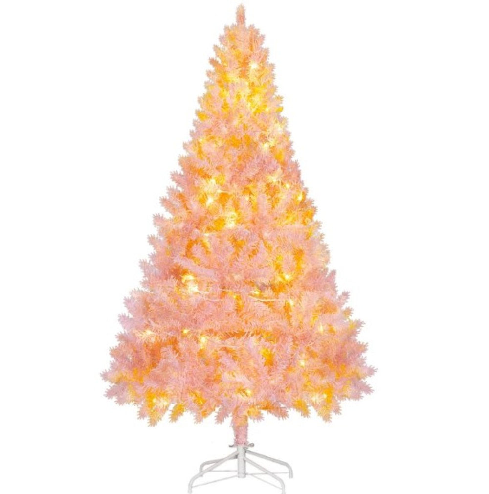 English Elm Artificial Pink Holiday Tree with 250 Warm Led Lights and 1000 Full Branch Tips T3971P419018