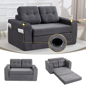 English Elm Convertible Floor Sofa Bed with Memory Foam and Ribbed Corduroy for Small Spaces Gray W395P438027