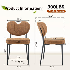 English Elm Dark Oil Waxed Faux Leather Dining Chair Set with Diamond Tufted High Back Metal Legs W3493P449264
