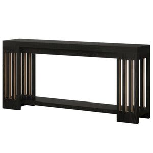 English Elm 2-tier Industrial Console Table Rustic Wood and Black Metal Frame Entryway Sofa T3971P463059