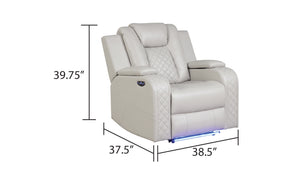 English Elm BENZ Power Recliner Chair Faux Leather Ice with LED Lights, Bluetooth Speaker, Console & One-Touch Adjustable Headrest G150109061