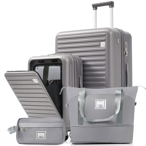 English Elm 4-piece Hard Shell Luggage Set with Usb Ports Tsa Lock and Front Access Carry-on Grey N726P268997E