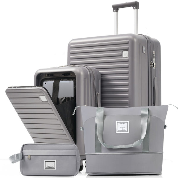 English Elm 4-piece Hard Shell Luggage Set with Usb Ports Tsa Lock and Front Access Carry-on Grey N726P268997E