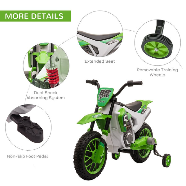 English Elm Aosom 12v Ride-on Dirt Bike for Kids with Training Wheels and Throttle Control W2225P200564