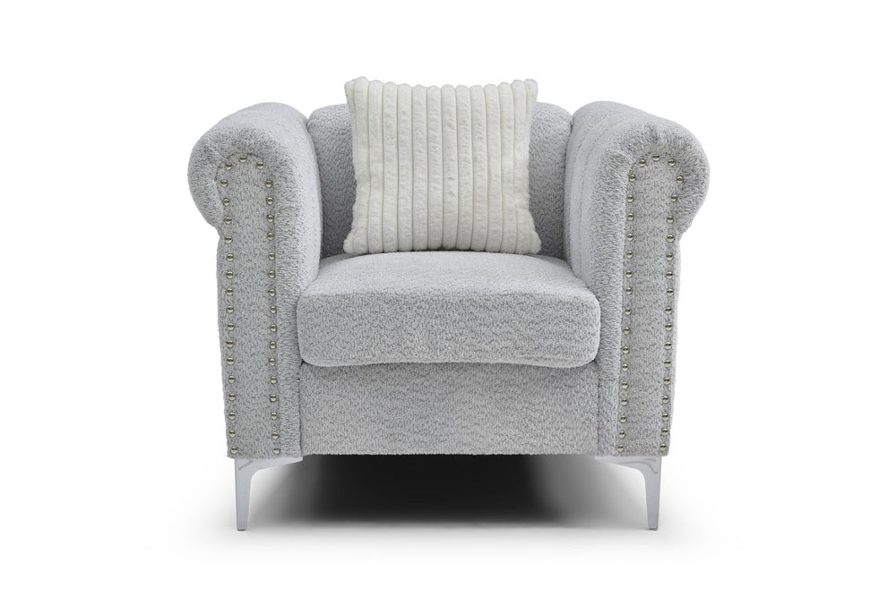 English Elm Sammy Rolled Arm Accent Chair Teddy Chenille Nailhead Trim Modern Living Room Seat B078P473039