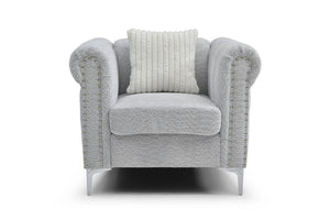 English Elm Sammy Rolled Arm Accent Chair Teddy Chenille Nailhead Trim Modern Living Room Seat B078P473039