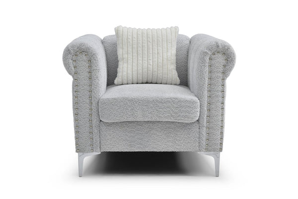 English Elm Sammy Rolled Arm Accent Chair Teddy Chenille Nailhead Trim Modern Living Room Seat B078P473039