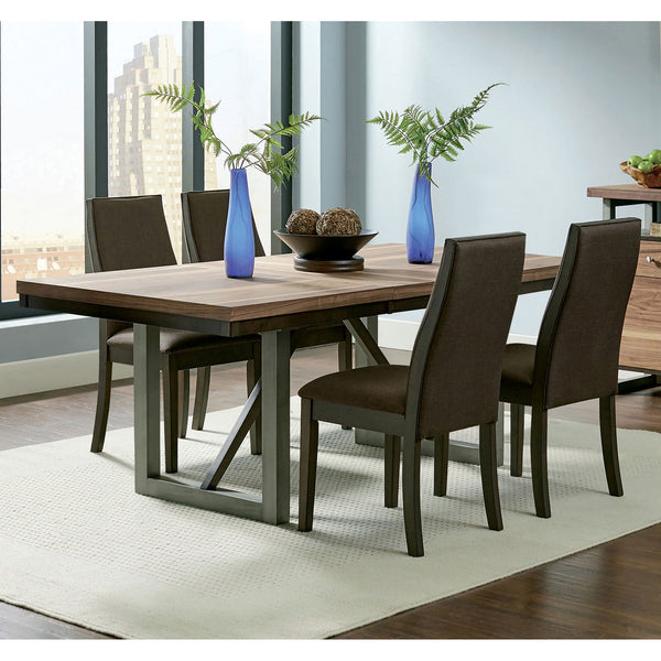 English Elm Holloway Natural Walnut 7-Piece Dining Set with Striking Woodgrain Table and Six Parson Upholstered Chairs Brown B062S00809