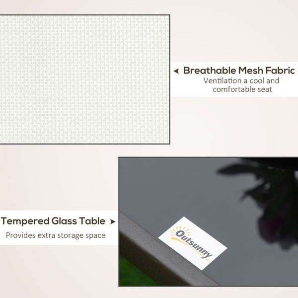 English Elm Outsunny 3-Piece Cream White Glider Bistro Set With Steel Frame & Tempered Glass Table For Patio Fun W2225P200856-GIGA