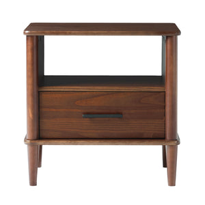 English Elm Walker Edison - Transitional Solid Pine Spindle Nightstand with Drawer and Open Cubby, Minimalist Handles, Low-Profile Walnut 26 L x 18.75 W x 5.5 H B185P168939