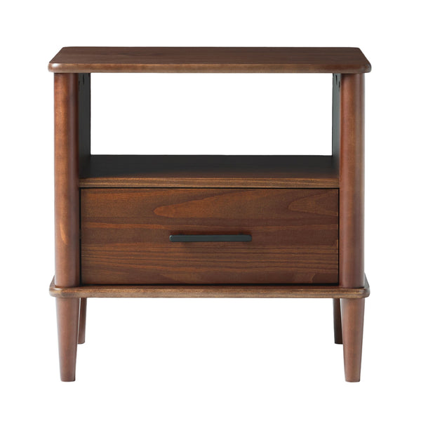 English Elm Walker Edison - Transitional Solid Pine Spindle Nightstand with Drawer and Open Cubby, Minimalist Handles, Low-Profile Walnut 26 L x 18.75 W x 5.5 H B185P168939