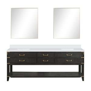 English Elm Black Oak Double Bath Vanity With White Quartz Top, Soft-Close Drawers & 36" Mirrors For Elegance B2731S02170