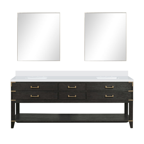English Elm Black Oak Double Bath Vanity With White Quartz Top, Soft-Close Drawers & 36" Mirrors For Elegance B2731S02170