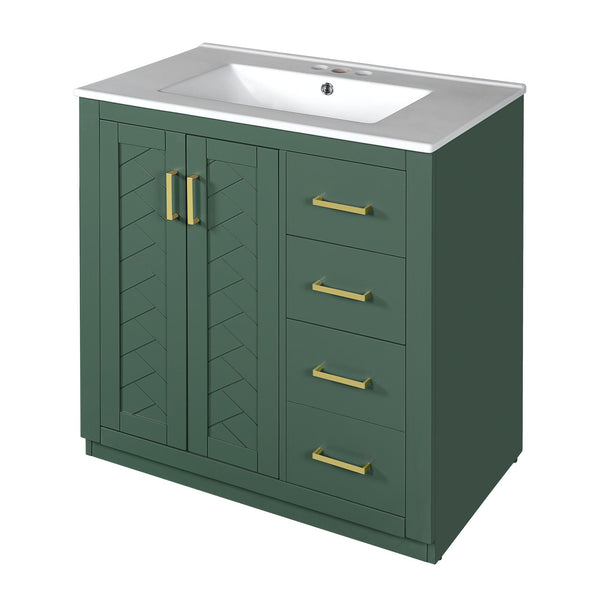 English Elm 30'' Bathroom Vanity - Retro Style With Ceramic Sink, Soft-Closing Doors & Ample Storage Space N710P191947F