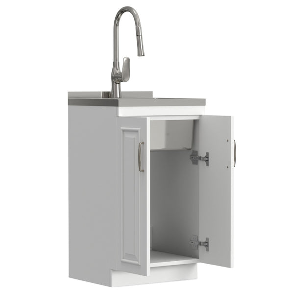 English Elm Darwin Stainless Steel Utility Sink with Shaker Cabinet for Laundry and Garage B136P427213