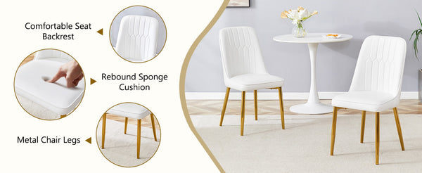 English Elm Table and Chair Set Marble Glass Top Gold Legs Pu Leather Seats Modern Dining White+Gold W1151S04635