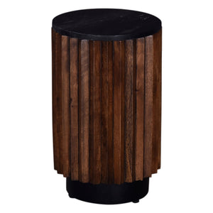English Elm 12 In. Round Pierre Side Table with Black Marble Top & Slim Metal Base, Modern Compact Accent Piece B2741P286094