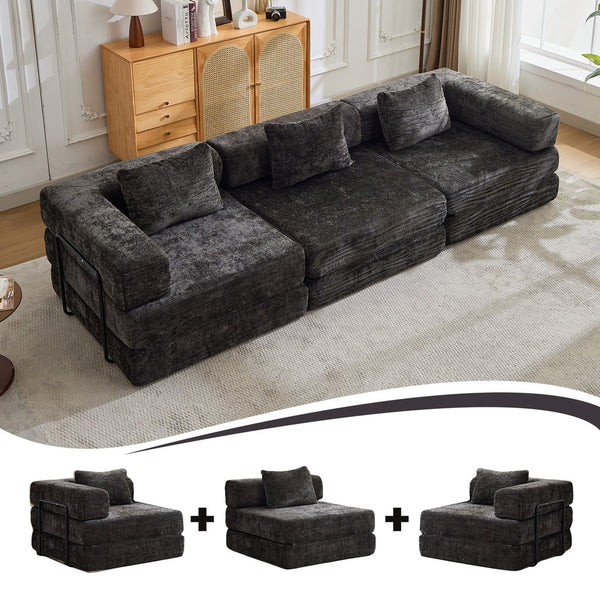 English Elm Compression Convertible Floor Sofa Bed – Versatile Modular Chenille Sofa For Small Spaces & Guests W3723S00015