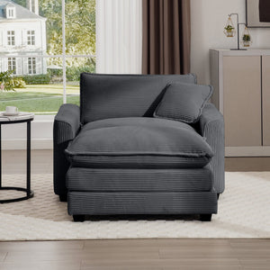 English Elm Comfortable Single Chair With Footstool & Pillow – Soft Grey Corduroy For Living Room & Bedroom Use W714S00703