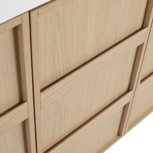 English Elm 48" Floating Bathroom Vanity Dual Ceramic Vessel Sinks Oak Finish Soft Close Doors W999S00511