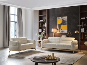 English Elm Zoe Modern 2Pc Living Room Set: Plush Sofa & Loveseat In Cream With Elegant Gold Accents, Nj Stock B009S01881-GIGA