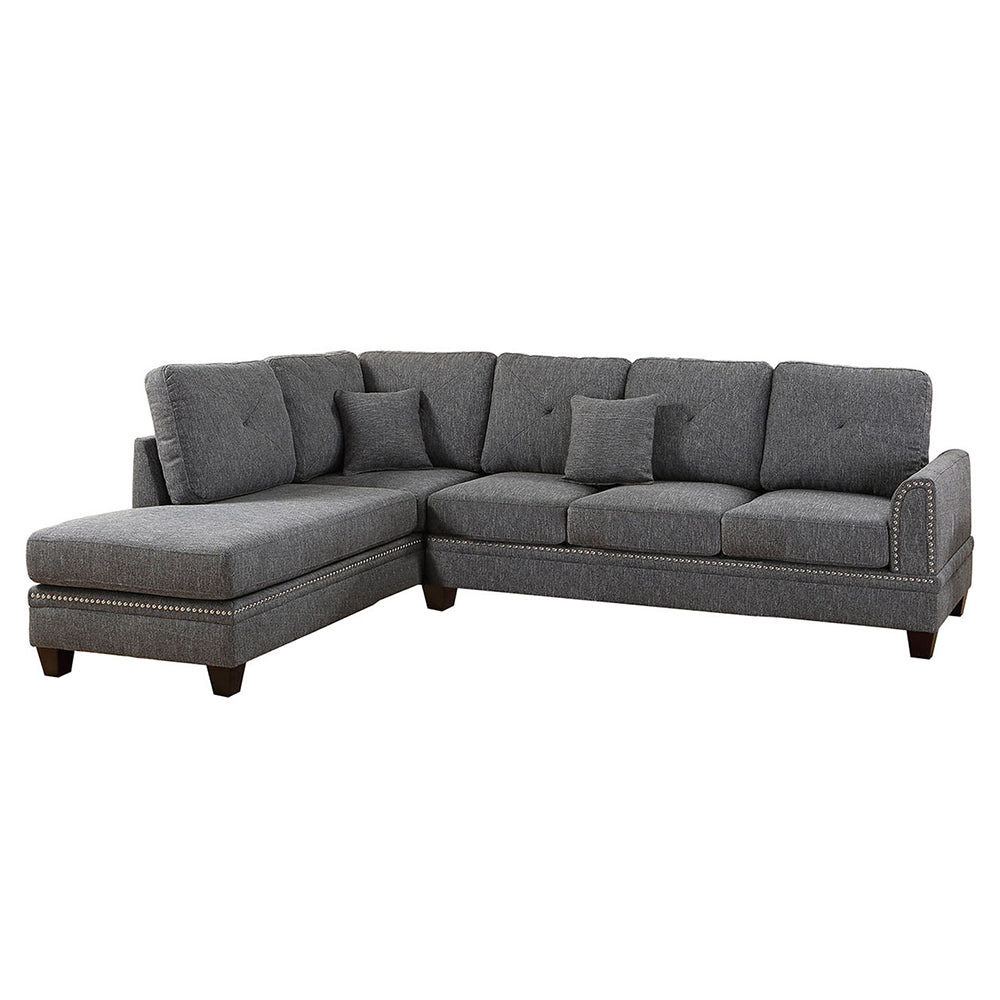 English Elm 2-PCS Ash Black Sectional Sofa with Reversible Chaise, 112" x 85" x 35" Cotton-Blend Fabric Comfort B089S00108