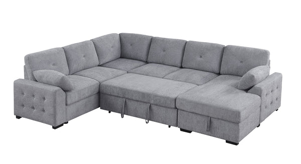 English Elm Nyhan Upholstered Corner Sectional with Pull-Out Loveseat and Storage Chaise, Chenille Elegance Light Gray B102S00079