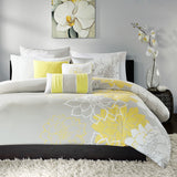 Madison Park Lola Transitional 6 Piece Printed Duvet Cover Set MP12-176 Taupe Grey/Yellow