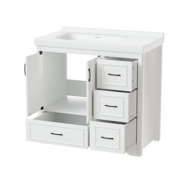 English Elm 36'' 36" Modern Bathroom Vanity with Ceramic Undermount Sink, White Cabinet, 2 Doors & 4 Drawers, Sturdy W1162S00012