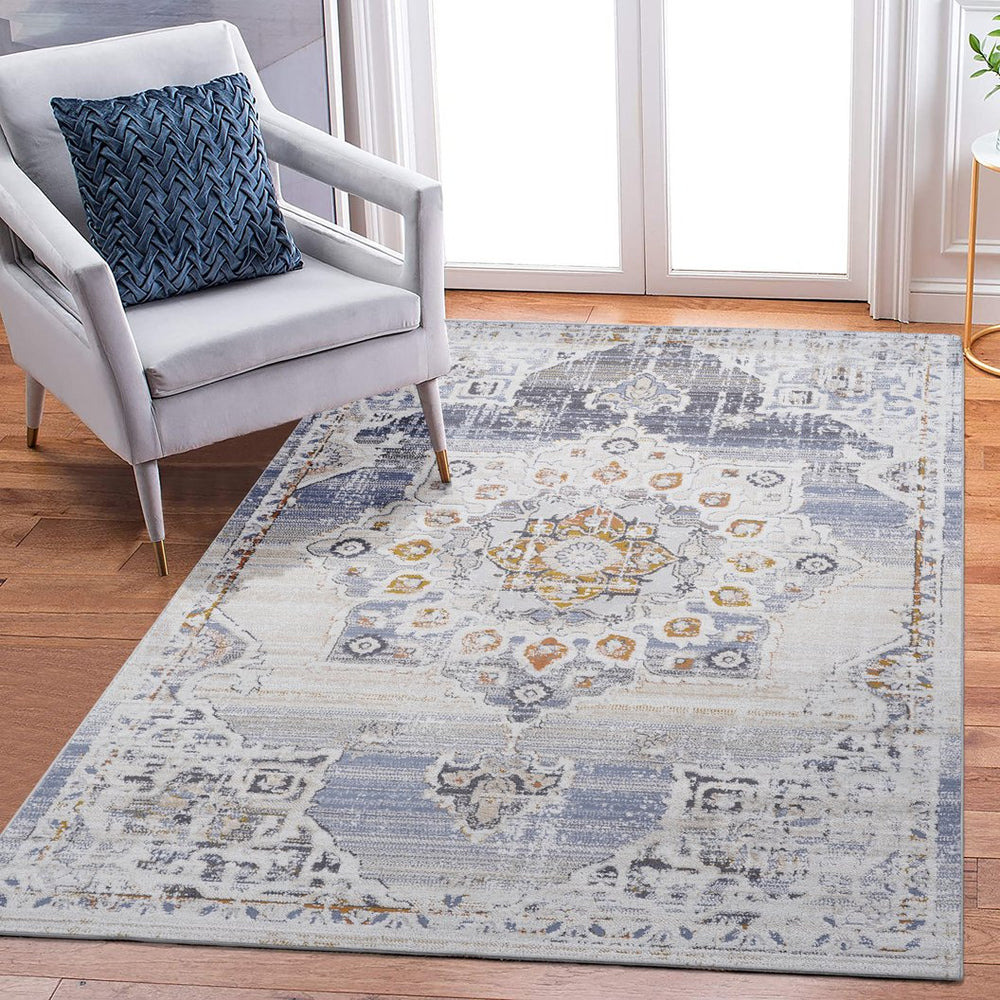 English Elm Loom Medallion Area Rug 5X7 Cream & Gold - Stylish, Non-Shedding, Stain Resistant For Any Room Decor B335P289532