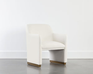 Sunpan JAIME Dining Armchair - Luxurious Fior Vanilla Upholstered Chair with Gold Base for Modern Elegance 110833